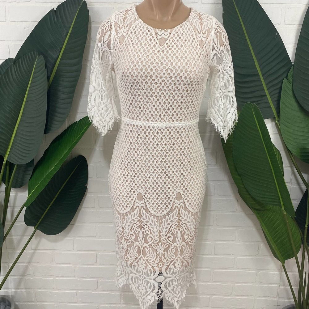 INA white lace midi dress. Soft and stretchy lace